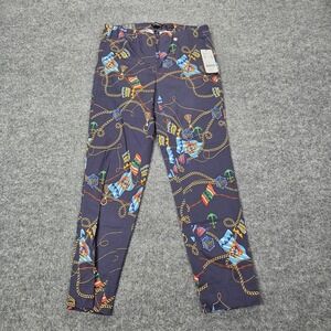 Robell Pants Womens 6 Navy Multi Rose 09 Super Slim Fit Nautical Print Stretch